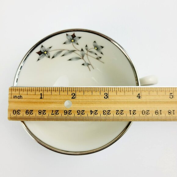 Lenox Kingsley Teacup & Saucer Teal Band Platinum Trim Floral Center c1954-79 - Picture 13 of 14